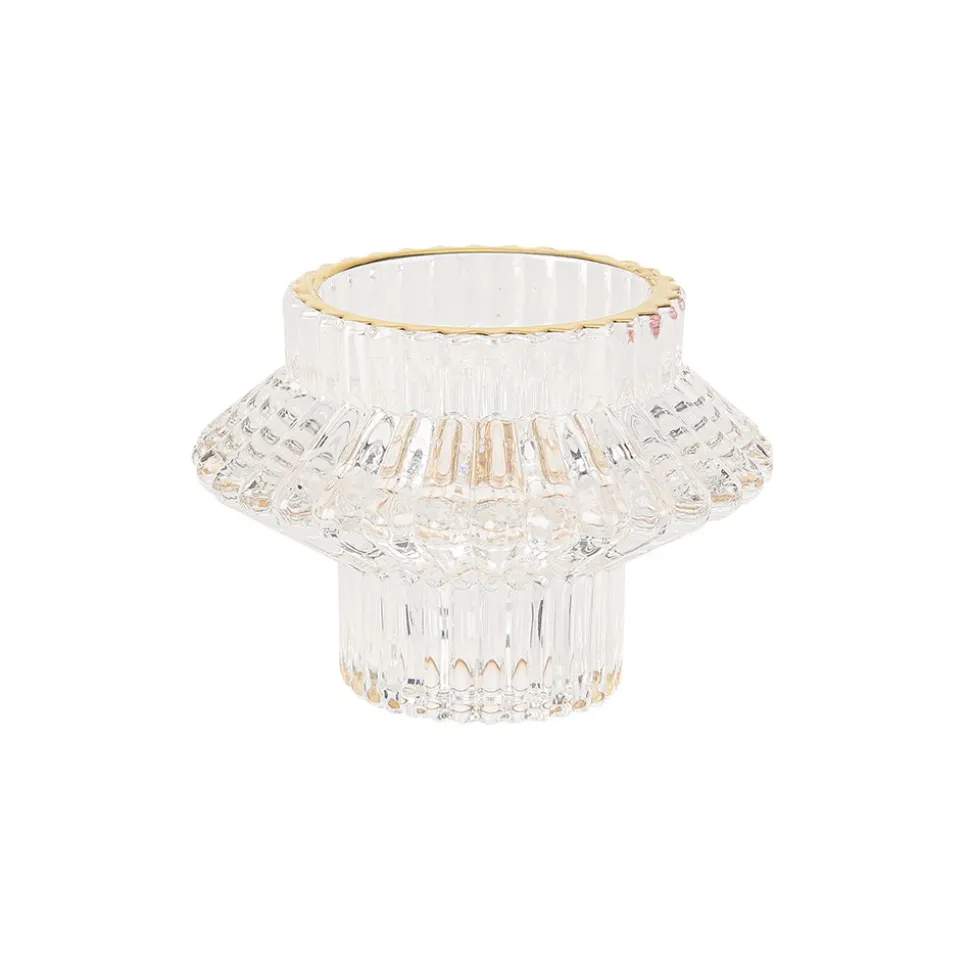 BOUGEOIR DOUBLE VERRE RAINURÉ LISERÉ OR 5.7X8CM