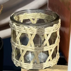 BOUGEOIR EN VERRE RAPHIA