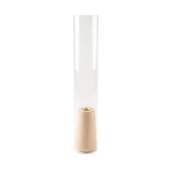 BOUGEOIR PHOTOPHORE TUBE VERRE BASE BOIS 38CM