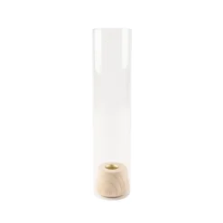 BOUGEOIR PHOTOPHORE TUBE VERRE BASE BOIS 30CM
