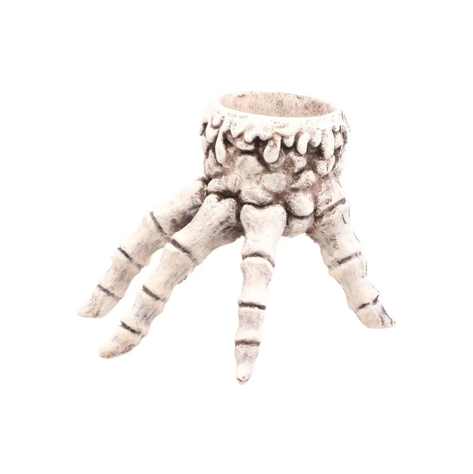 BOUGEOIR RÉSINE MAIN SQUELETTE 13X12X9.5CM BLANC
