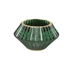 BOUGEOIR VERRE RAINURÉ LISERÉ OR 7.5X4.3CM VERT
