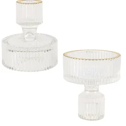 BOUGEOIR VERRE RAINURÉ LISERÉ OR MAURO 8X9CM