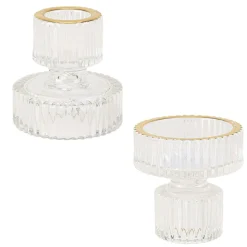 BOUGEOIR VERRE RAINURÉ MAURO LISERÉ OR 6CM