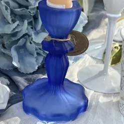 BOUGEOIR VERRE SALVIA 11CM BLEU ROI MAT