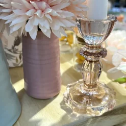 BOUGEOIR VERRE SALVIA 15.5CM ROSE