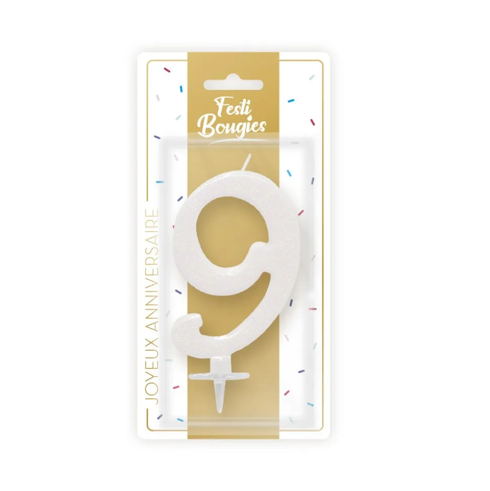 BOUGIE ANNIVERSAIRE GÉANTE BLANCHE - CHIFFRE 9