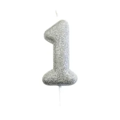 BOUGIE ARGENT PAILLETTÉ CHIFFRE 1