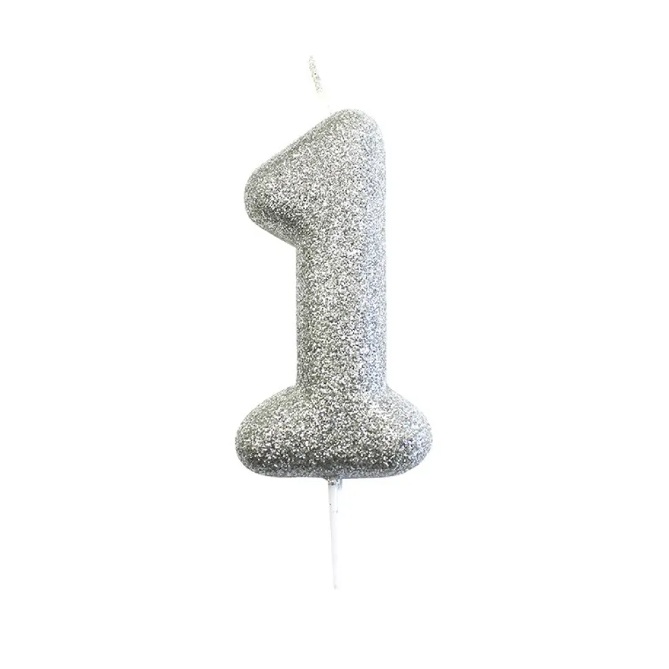 BOUGIE ARGENT PAILLETTÉ CHIFFRE 1