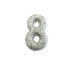 BOUGIE ARGENT PAILLETTÉ CHIFFRE 8