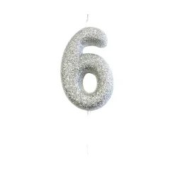 BOUGIE ARGENT PAILLETTÉ CHIFFRE 6