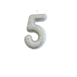 BOUGIE ARGENT PAILLETTÉ CHIFFRE 5