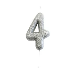 BOUGIE ARGENT PAILLETTÉ CHIFFRE 4