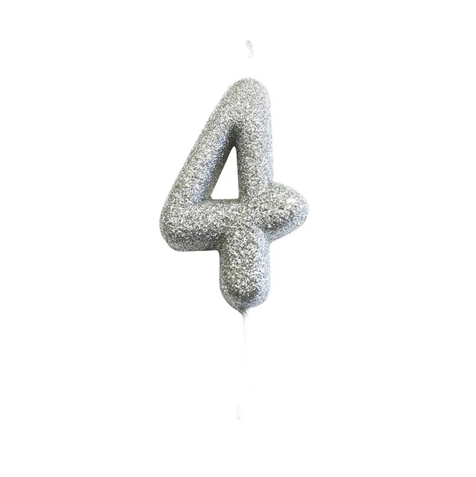 BOUGIE ARGENT PAILLETTÉ CHIFFRE 4