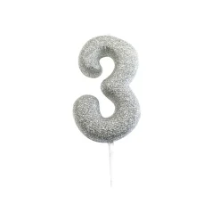 BOUGIE ARGENT PAILLETTÉ CHIFFRE 3