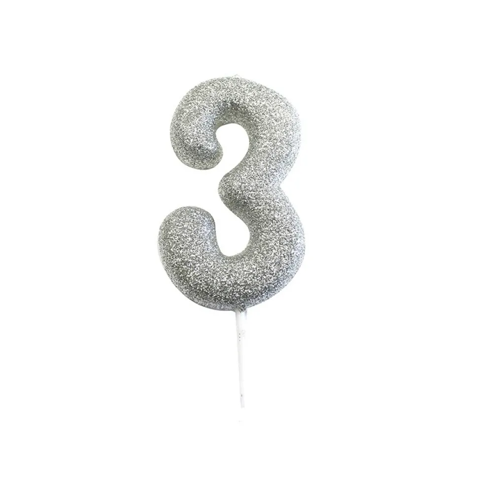 BOUGIE ARGENT PAILLETTÉ CHIFFRE 3