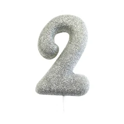 BOUGIE ARGENT PAILLETTÉ CHIFFRE 2