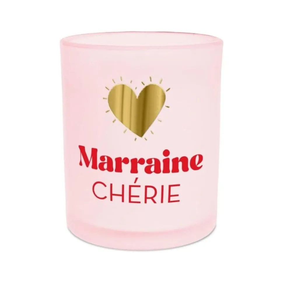 BOUGIE BOUGEOIR VERRE MARRAINE CHÉRIE 7.5CM ROSE