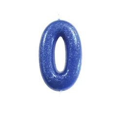 BOUGIE CHIFFRE 0 ANNIVERSAIRE 7CM PAILLETÉ BLEU