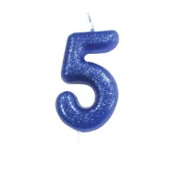 BOUGIE CHIFFRE 5 ANNIVERSAIRE 7CM PAILLETÉ BLEU