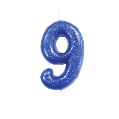 BOUGIE CHIFFRE 9 ANNIVERSAIRE 7CM PAILLETÉ BLEU