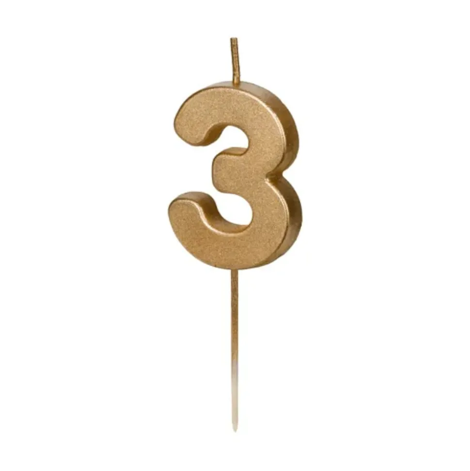 BOUGIE CHIFFRE 3 CIRE ANNIVERSAIRE 4.5CM OR