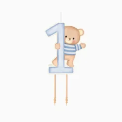 BOUGIE CHIFFRE 1 CIRE BÉBÉ OURSON NUD 7CM BLEU