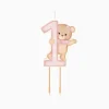BOUGIE CHIFFRE 1 CIRE BÉBÉ OURSON N?'UD 7CM ROSE