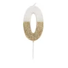BOUGIE CHIFFRE 0 CIRE 7.5CM BLANC PAILLETÉ OR