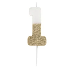 BOUGIE CHIFFRE 1 CIRE 7.5CM BLANC PAILLETÉ OR