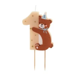 BOUGIE CHIFFRE 1 CIRE DÉCO OURS PELUCHE 7CM BEIGE