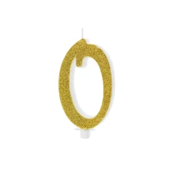 BOUGIE CHIFFRE 0 CIRE PAILLETTES 10CM OR