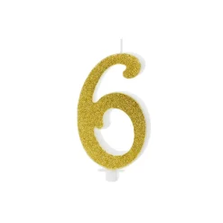BOUGIE CHIFFRE 6 CIRE PAILLETTES 10CM OR