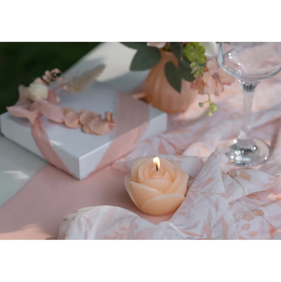 BOUGIE DÉCORATIVE FLEUR ROSE 12X7CM PÊCHE