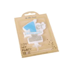 BOUGIE 1ER ANNIVERSAIRE BLEU BOBÈCHE 10X8CM