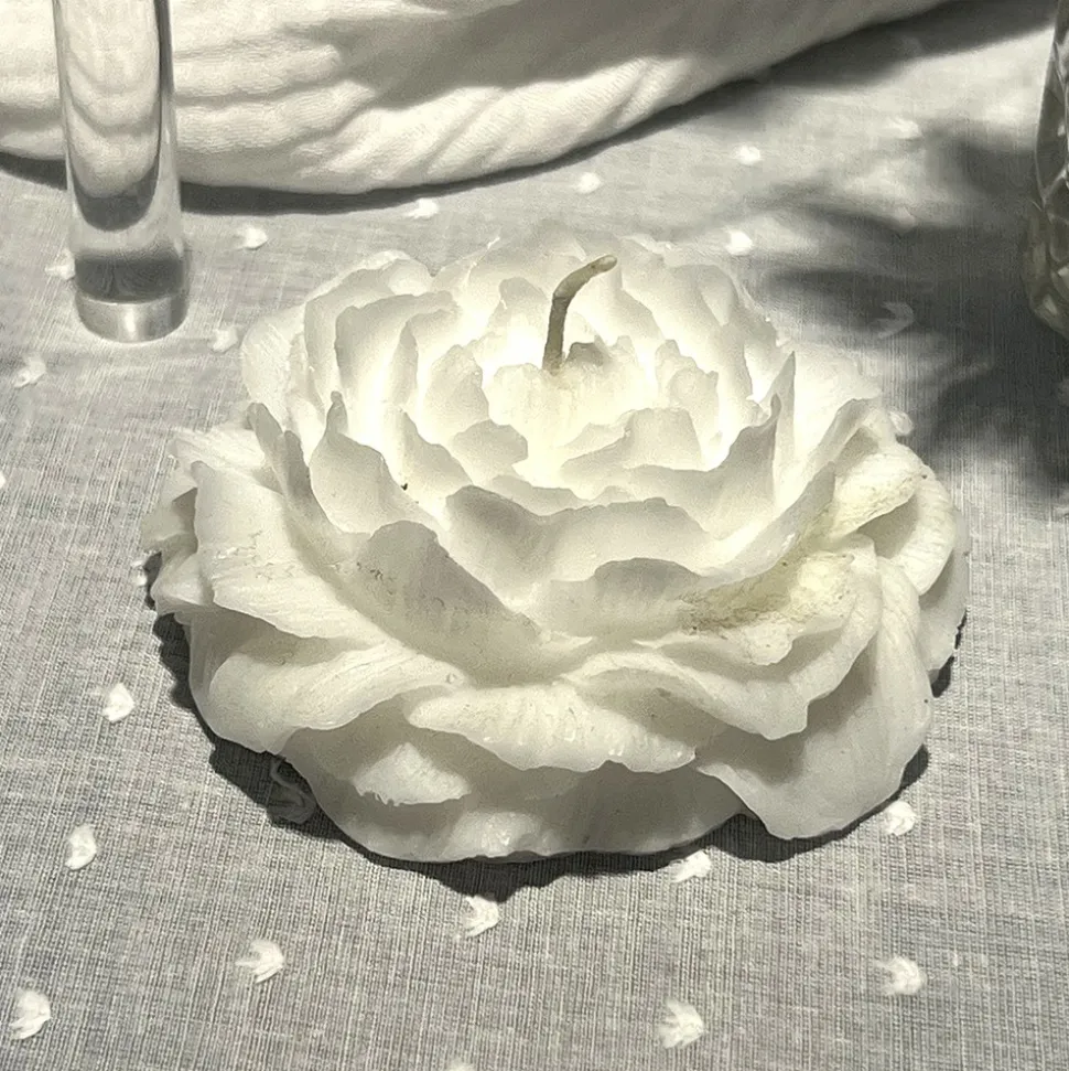 BOUGIE FLOTTANTE CIRE DÉCO PIVOINE 8X4CM BLANC