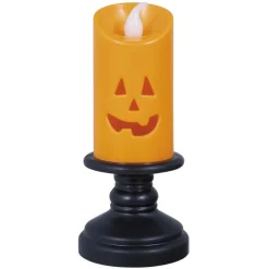 BOUGIE LED CYLINDRIQUE SOCLE PILIER 12CM ORANGE