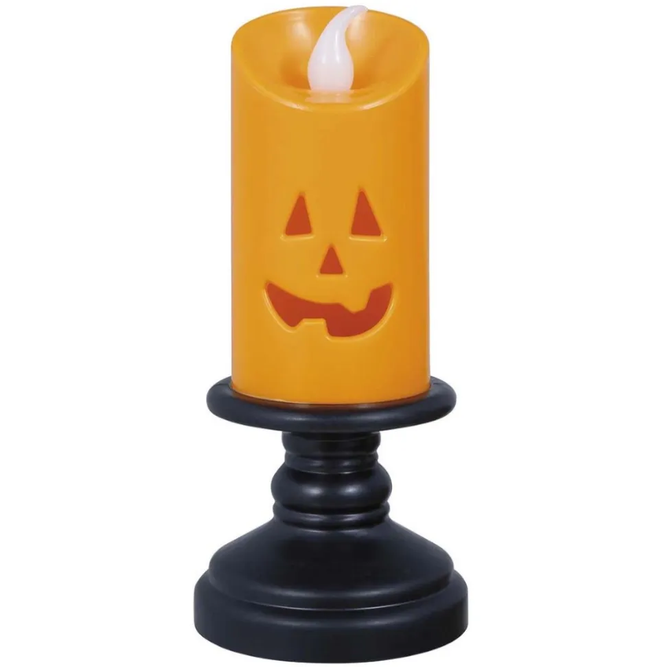 BOUGIE LED CYLINDRIQUE SOCLE PILIER 12CM ORANGE