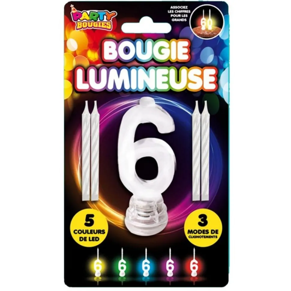 BOUGIE LUMINEUSE CHIFFRE 6 LED CLIGNOTANT 7CM