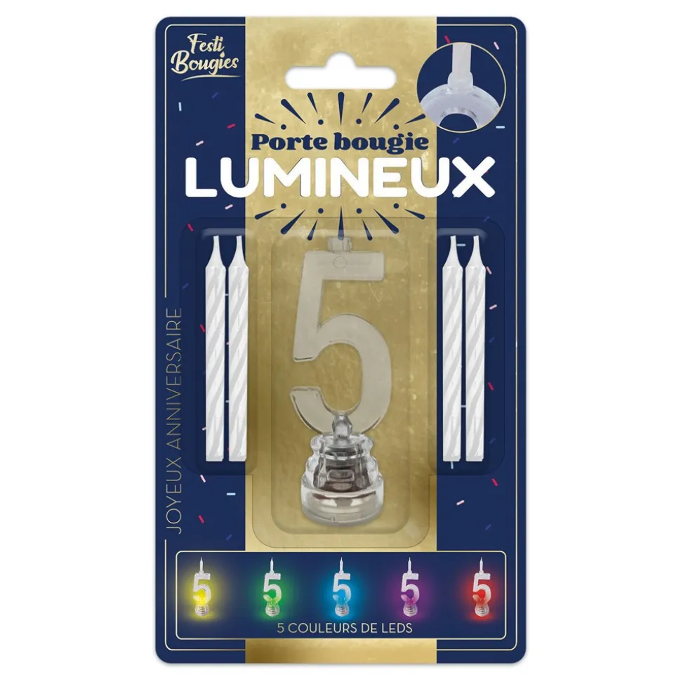 BOUGIE LUMINEUSE CHIFFRE 5 LED CLIGNOTANT 7CM