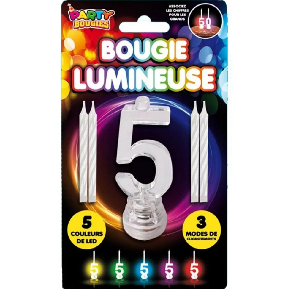 BOUGIE LUMINEUSE CHIFFRE 5 LED CLIGNOTANT 7CM