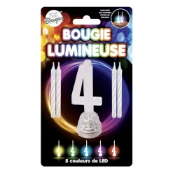 BOUGIE LUMINEUSE CHIFFRE 4 LED CLIGNOTANT 7CM