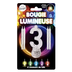 BOUGIE LUMINEUSE CHIFFRE 3 LED CLIGNOTANT 7CM