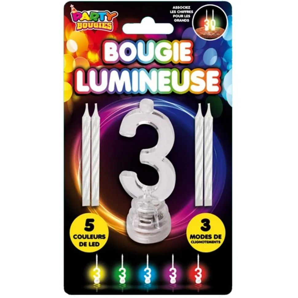 BOUGIE LUMINEUSE CHIFFRE 3 LED CLIGNOTANT 7CM