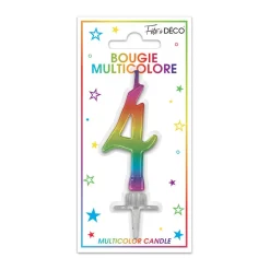 BOUGIE MÉTALLIQUE MULTICOLORE CHIFFRE 4