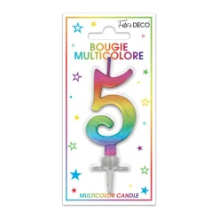 BOUGIE MÉTALLIQUE MULTICOLORE CHIFFRE 5