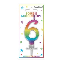 BOUGIE MÉTALLIQUE MULTICOLORE CHIFFRE 6