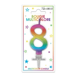 BOUGIE MÉTALLIQUE MULTICOLORE CHIFFRE 8
