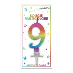 BOUGIE MÉTALLIQUE MULTICOLORE CHIFFRE 9
