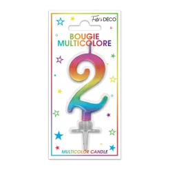 BOUGIE MÉTALLIQUE MULTICOLORE CHIFFRE 2